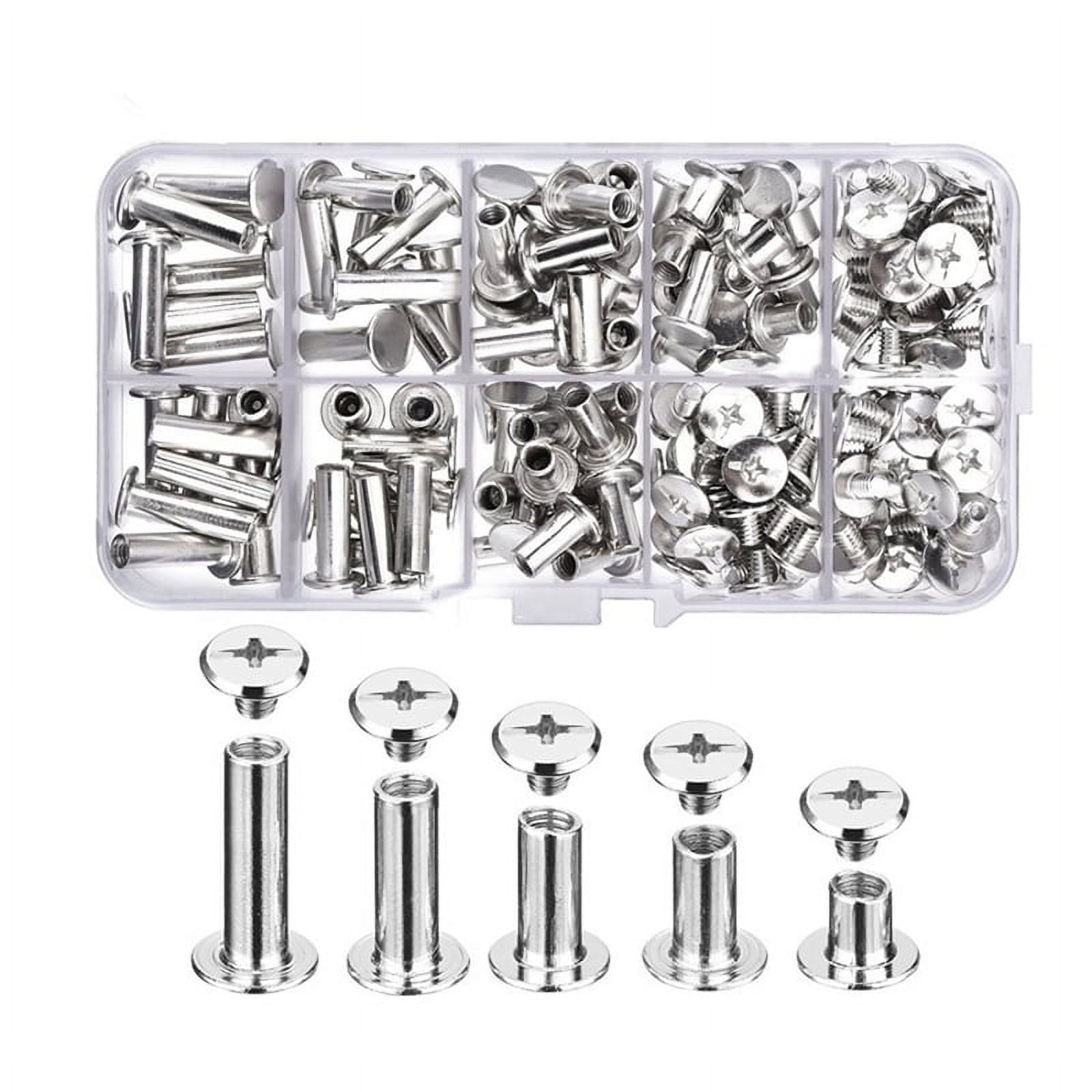 80 Sets Chicago Screws 5 Sizes 6 10 12 15 18mm Binding Screws Studs ...