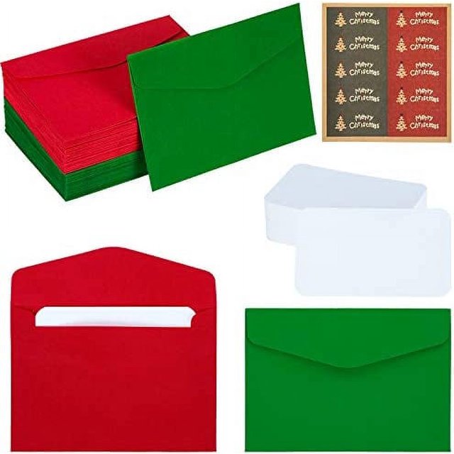 80 Sets Christmas Mini Envelopes Gift Card Envelopes Red Green Tiny