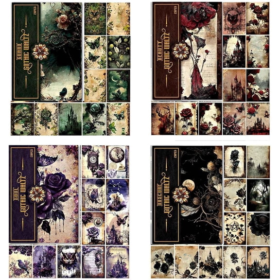 80 Sheets Gothic Scrapbook Paper for Scrapbook Kit, Vintage Ephemera for Junk Journals, Magic Decoupage Paper for Journaling Supplies, Dark Academia Wall Decor Room for Home Decorations