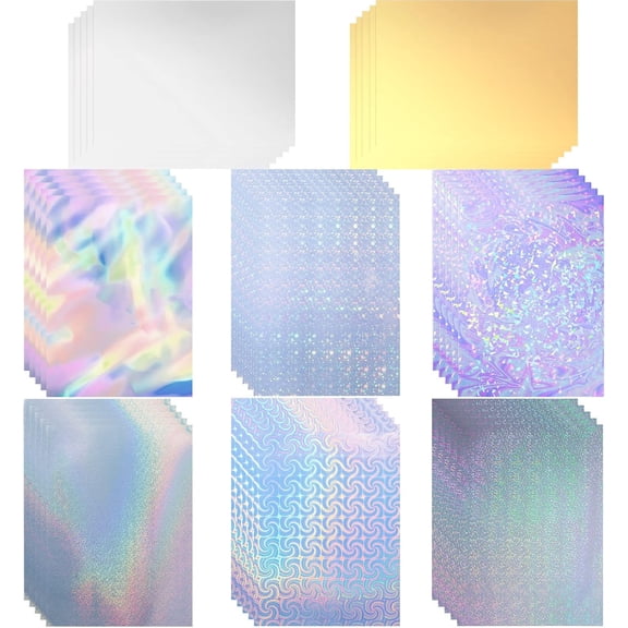 80 Sheets Holographic Sticker Paper A4 Transparent Waterproof Holographic Laminate Sheets Self Adhesive Vinyl Laminate Film Rainbow Vinyl Stickers for Inkjet or Laser Printer, 11.7 x 8.2 Inch