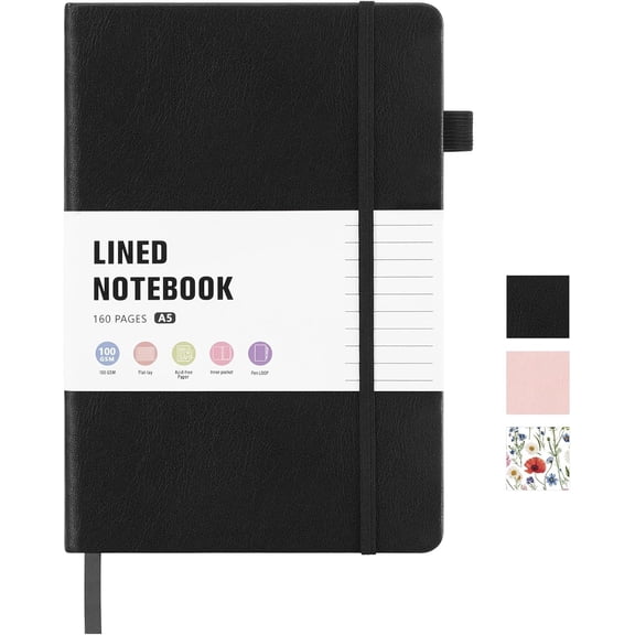 80 Sheets Lined Journal Notebook, 5.7" X 8.3" Hardcover Executive Notebook for Student Worker Women Men, Notepads Journals for Writing Travel & Organization, Black