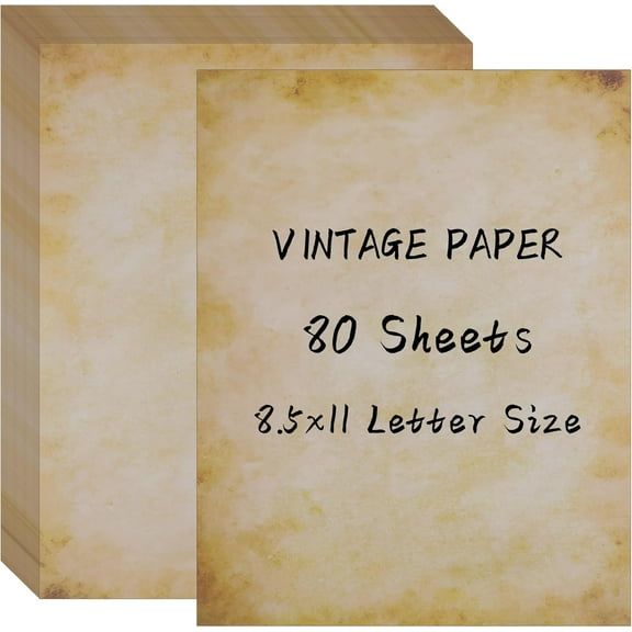 80 Sheets Vintage Paper, 8.5" x 11" Letter Size Printer Paper, Antique Stationery for Writing, Double-sided Aged Parchment Paper for Printing, Decorative Old Look for Invites Resume