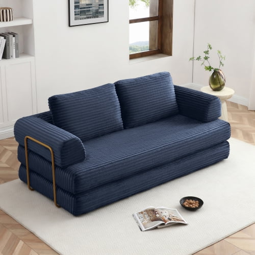 80" Shredded Foam Pillows Deep Seat Sofa Bed, Compressed Pull-Out Sofa Bed with Folding, Luxury Pull-Out Sofa Bed with Ergonomic for Living Rooms, Blue