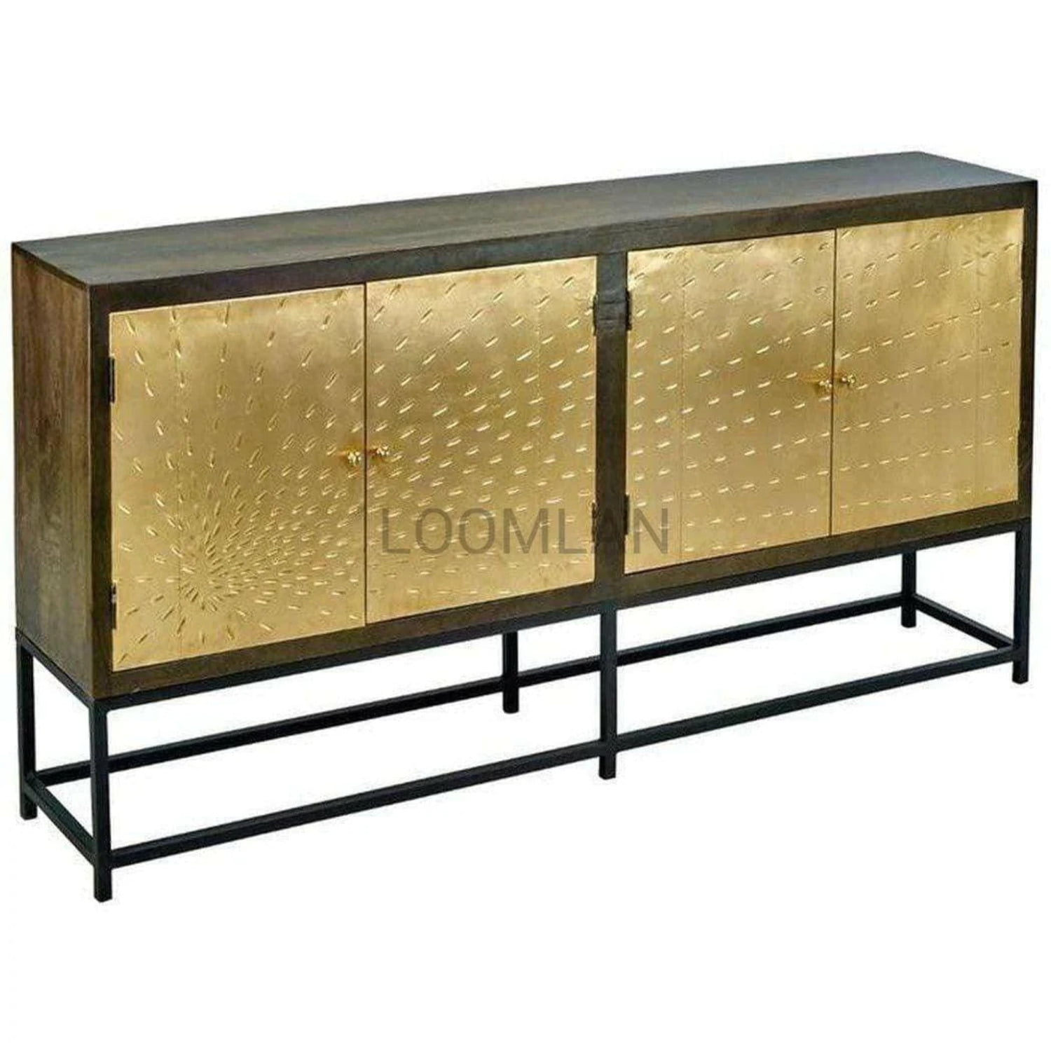 80 Slim Solid Mango Wood Gold Accents Sideboard on Stand