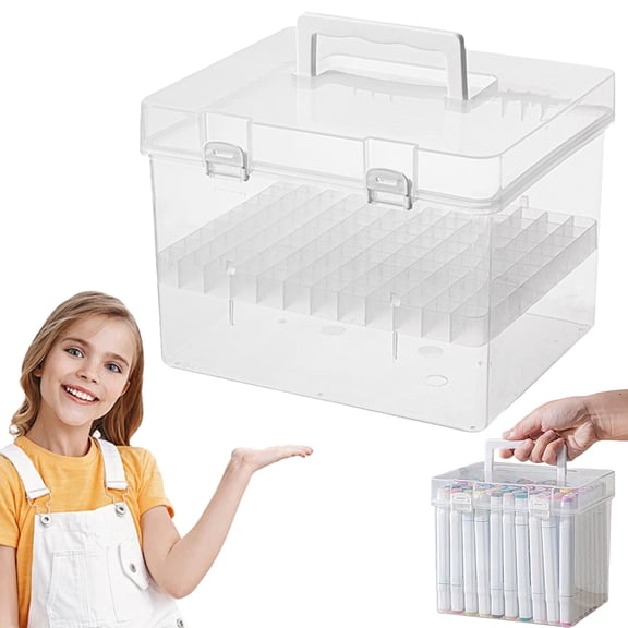 80 Slot Paint Pen Storage Box, Clear Plastic Marker Organizer, Empty Pen Holder for Markers, Gel Pens & Art Supplies