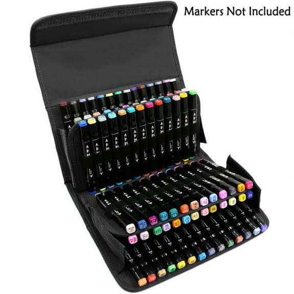 80 Slots Marker Storage Bag Solid Color Storage Pouch Portable Case with Carrying Handle (Black)