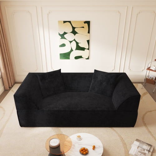 80" Sparkling Chenille Loveseat Sofa Bed, Multifunctional Convertible Sofa Bed with No Assembly, Convertible Chaise Lounge Indoor with Deep Seat for Living Spaces, Black