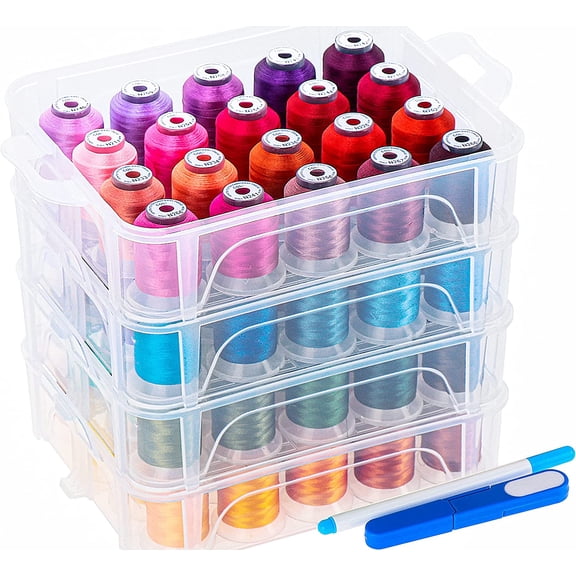 80 Spools 500m Each Embroidery Machine Thread with Clear Plastic Storage Box - Colors Compatible Janome and Robison-Anton