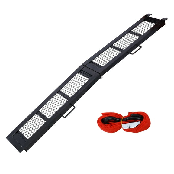 80" Steel Loading Ramp 500LBS Capacity - Motorcycle ATV Ramp for Truck - Folding Portable Ramp with Safety Straps - Black