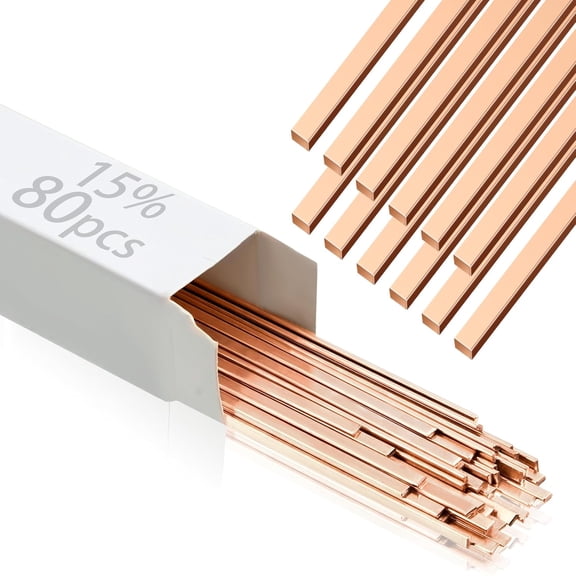 80 Sticks Bcup-5 15% Silver Brazing Rods Solder Phos Copper Alloys Flat Welding Industry 0.050"x1/8"x10" for Air Conditioning Refrigerator Cold Storage HVAC Units