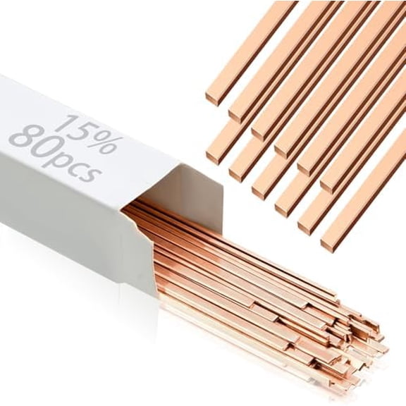 80 Sticks Brazing Rods Aws Bcup-5 15% Silver Solder Phos Copper Brazing Alloys Flat Welding Rods Industry 0.050"x1/8"x10" for Air Conditioning Refrigerator Cold Storage HVAC Units$$