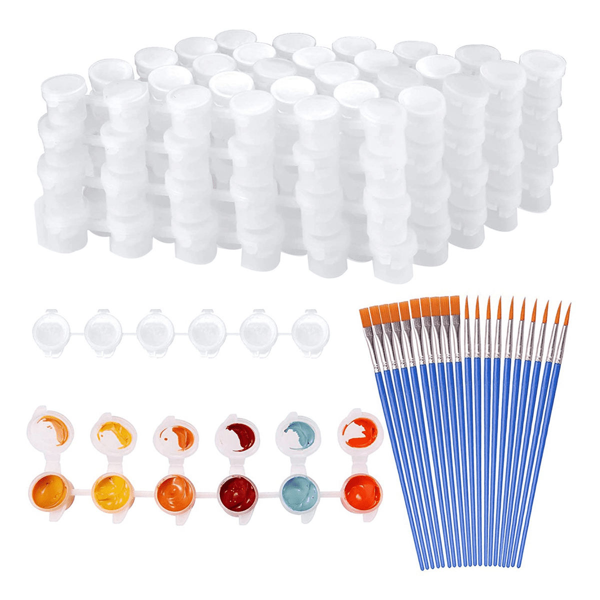 80 Strips 480 Pots Empty Paint Strips and 80 Pieces Paint Brushes,Paint Cup Clear Plastic Storage Containers,3Ml/0.17Oz