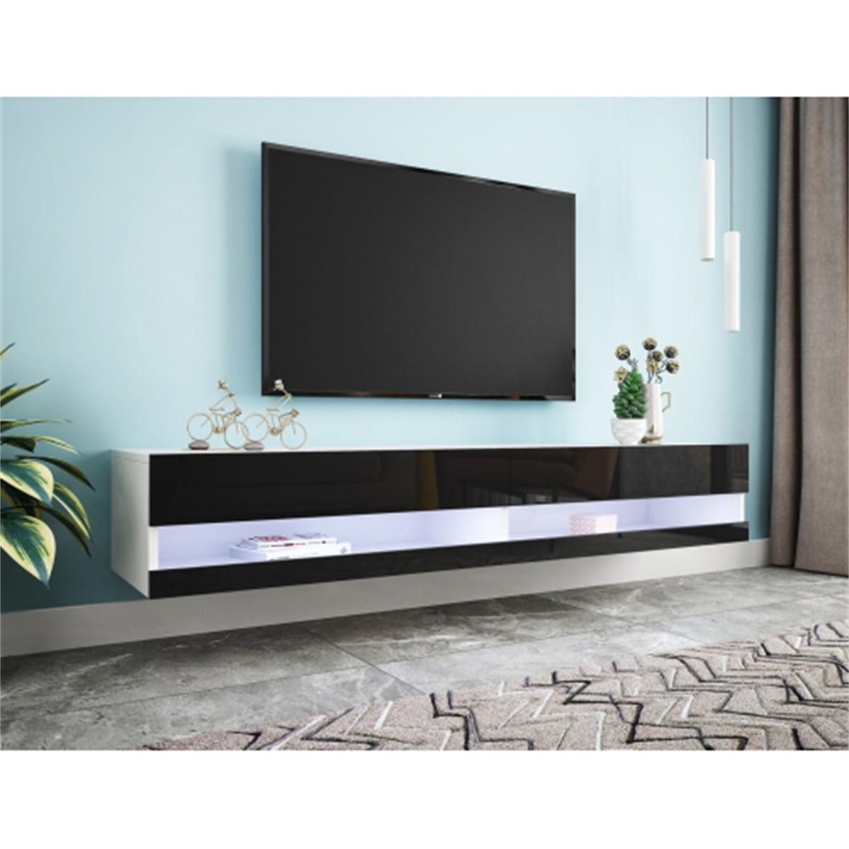 80" TV Stand, Media Console Table with 20 Color LEDs and 2 Storage Cabinet