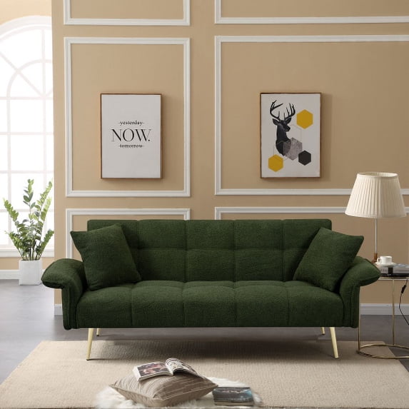 80" Teddy Velvet Mid-Century Modern Sofa, Mid-Century Modern Couch with 3 Adjustable Postures, Loveseat Sofa Couch with Easy Assembly for Living Room Small Spaces, Green