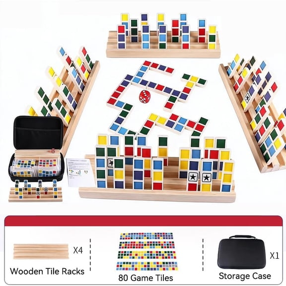 80 Tiles Melamine Domino Set, Classic Tabletop Matching Game Set with 4 Wooden Racks & Handle Storage Case, for 2-4 Adults Family Party