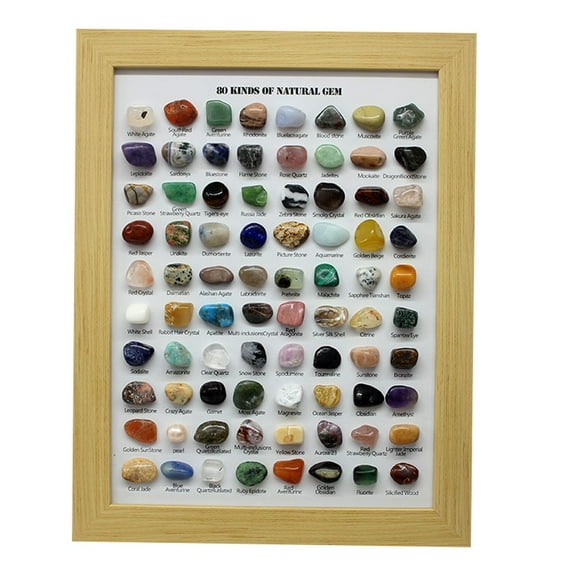80 Unique Natural Stone Ore in a Display Frame for Geological Learning and Desktop Decoration