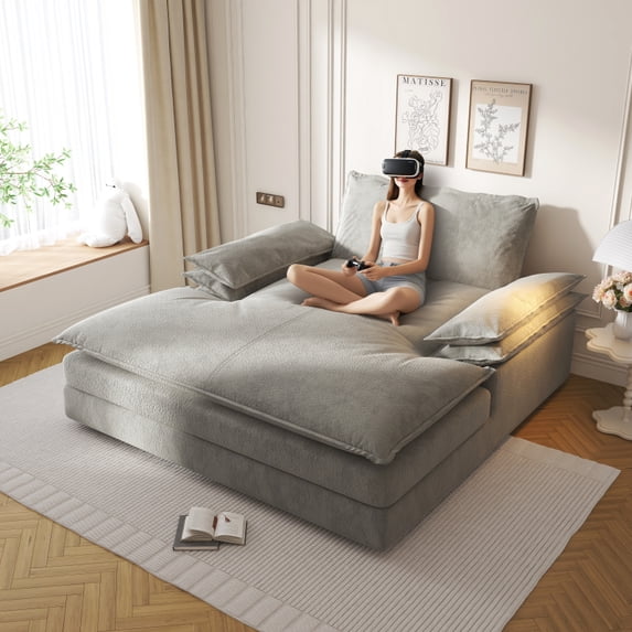 80"W Oversized Double Chaise Lounge Chair,Modern Deep Seat Upholstered Reading Chair with Detachable Design,Chenille Lazy Sofa w/ Large Pillows & Wide Armrests for Living Room, Apartment