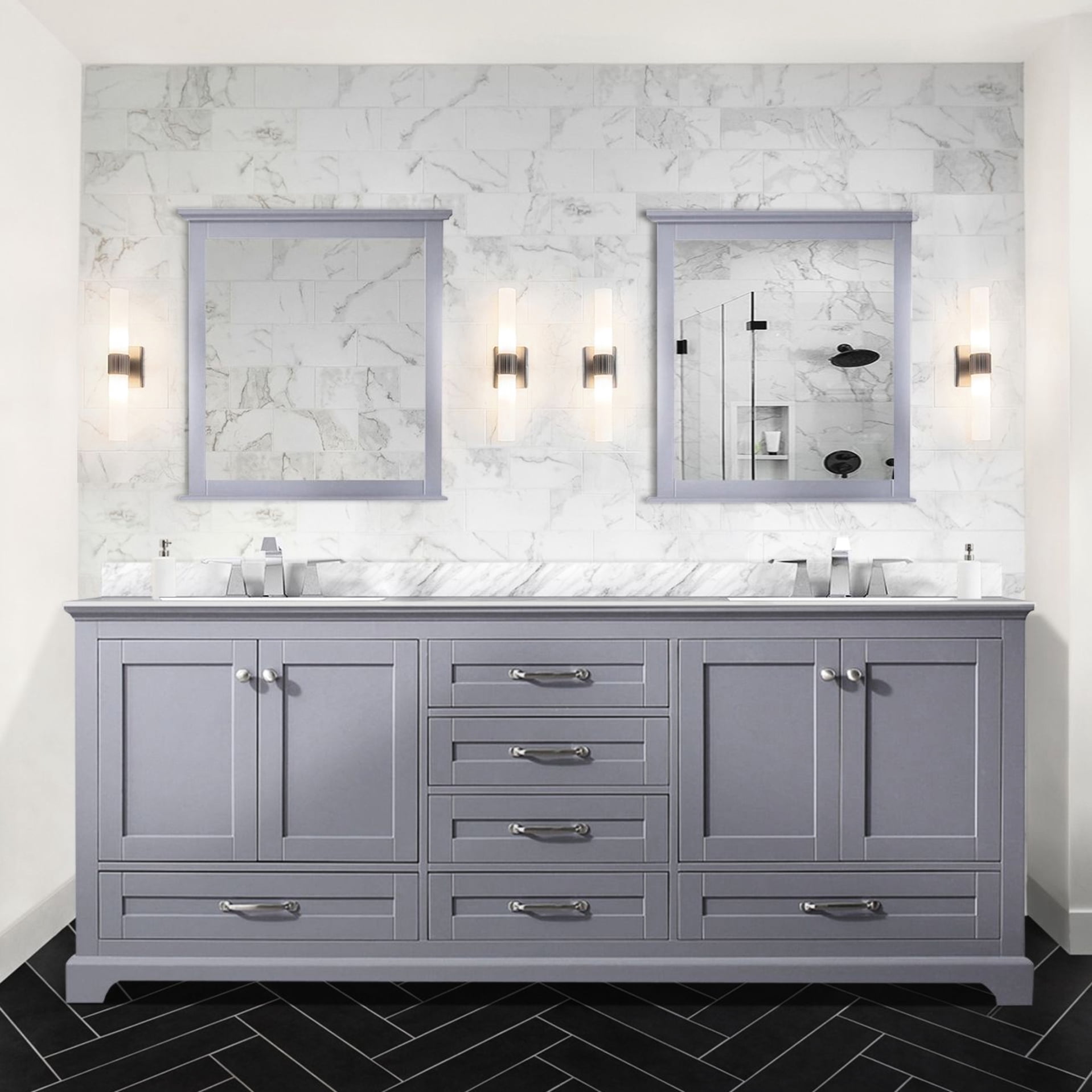 80" W X 22" D Dark Grey Bathroom Vanity With Mirrors - Two Interior