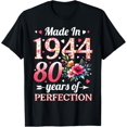 thumbnail image 1 of 80 Year Old Made In 1944 Floral 80th Birthday Women T-ShirtMen and women, Black T-shirt, size: Extra large, 1 of 4