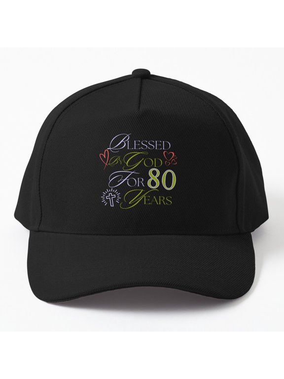 80 Years Blessed by God Baseball Hat, Grandma Grandpa Birthday Faith Celebration Design Cap