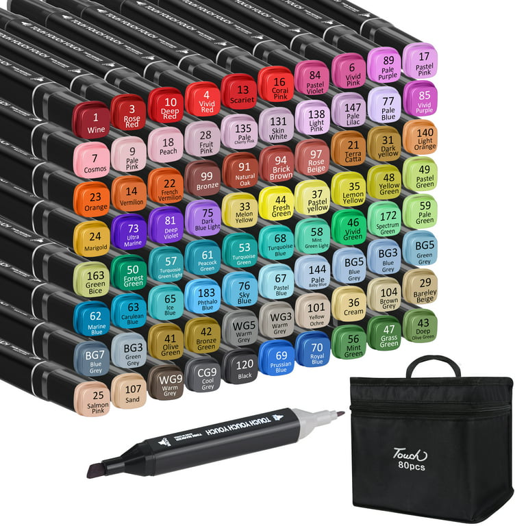 Alcohol Markers, 80 Colors Coloring Pens, Professional Dual Tip Permanent  Art Marker Pens, Alcohol Based Markers with 2 Bonus Pens and Carrying Case