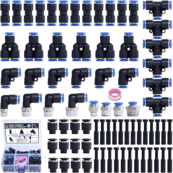80 count 1/4" Quick Connect Air Hose Fitting Kit,Push to Connect Fittings 1/8" 1/4" 3/8" NPT Thread Pneumatic Air Line Quick Connect Quick Release Fitting Kit