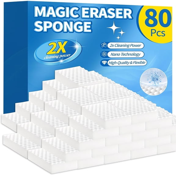 80 count Magic Eraser Sponges 2X Density Stronger Magic Cleaning Sponge Suitable for Various Household Cleaning, Including Bathrooms, Shower, Walls,Floors, and Tabletops