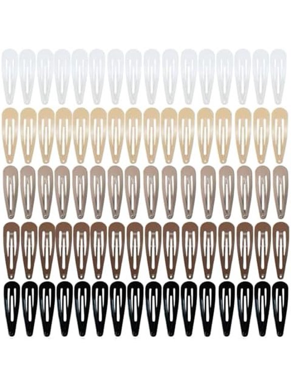 80 count Neutral Tone Snap Hair Clips, 2 Inch Non-Slip Metal Barrettes for Women, Minimalist Daily Hair Accessories (Black, Brown, Taupe, Beige, White)