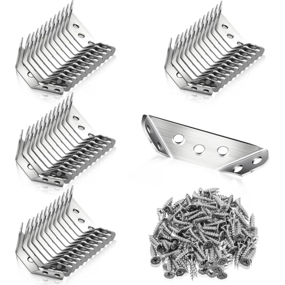 80 count Universal Stainless Steel Furniture Corner Connectors with Screws Heavy Duty Triangular Support Brackets for Furniture, Drawers, Cabinets, Tables, and Chairs