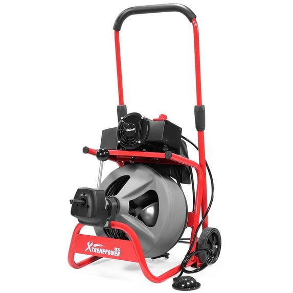 XtremepowerUS Drain Cleaner Machine 100' x 1/2", Auto Feed Sewer Snake Drain Auger on Wheels, Portable Drain Cleaning Machine with Air Activated Foot Switch For 2" To 4" Pipes