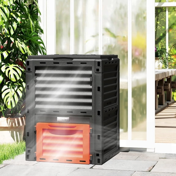80-gallon Large Capacity Garden Compost Bin with Circulation Ventilation Function and Snap-on Lid, Suitable for Gardens and Farms