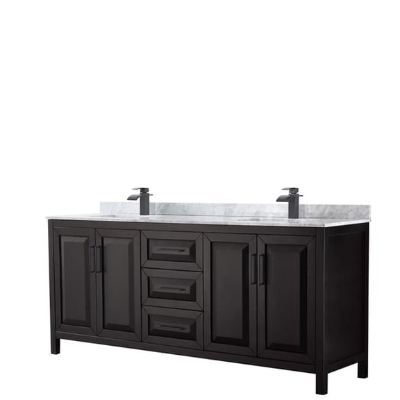 80 in. Daria Dark Espresso Double Bathroom Vanity with White Carrara Marble Countertop, Undermount Square Sinks & Matte Black Trim