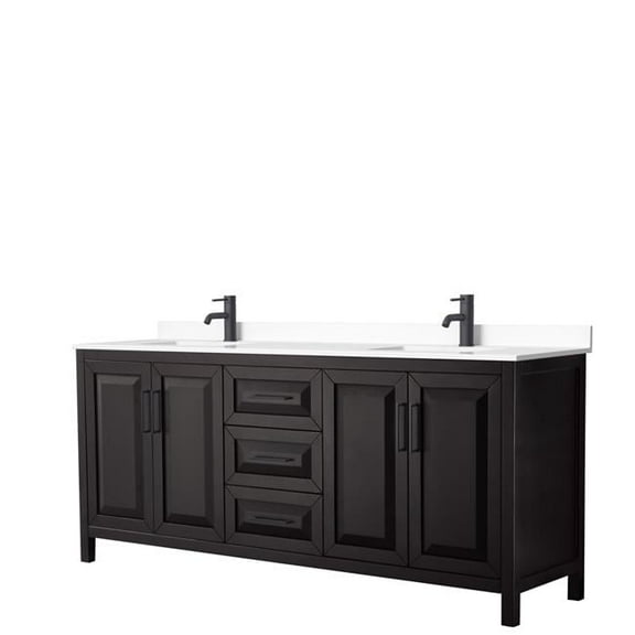 80 in. Daria Dark Espresso Double Bathroom Vanity with White Cultured Marble Countertop, Undermount Square Sinks & Matte Black Trim