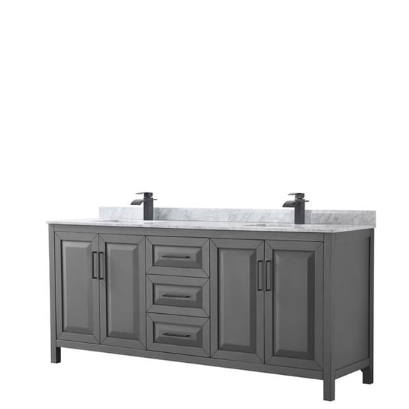 80 in. Daria Dark Gray Double Bathroom Vanity with White Carrara Marble Countertop, Undermount Square Sinks & Matte Black Trim