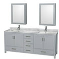thumbnail image 1 of 80 in. Sheffield Double Bathroom Vanity in Gray with White Carrera Marble Countertop, Undermount Oval Sink & Medicine Cabinets, 1 of 1