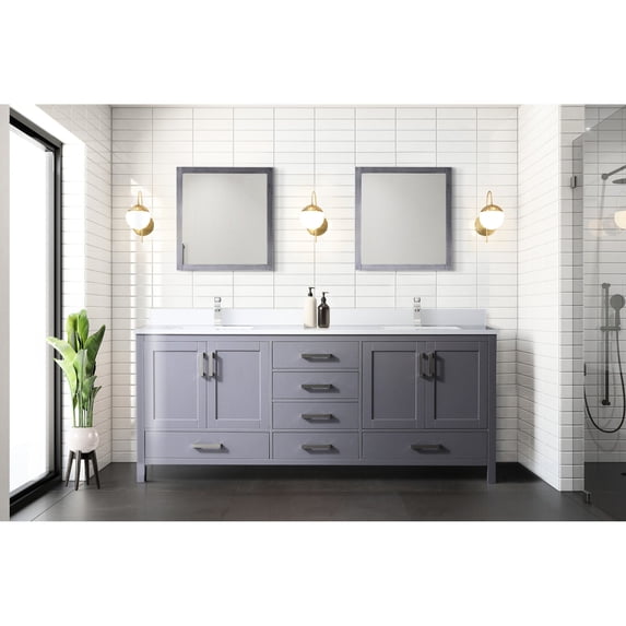 80 in. W Dark Grey Double Vanity, Quartz Top & Soft Close / Two Cabinets, Open Shelf for Storage