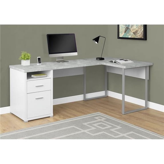 80 in. White & Cement-Look Left-Right Face Computer Desk