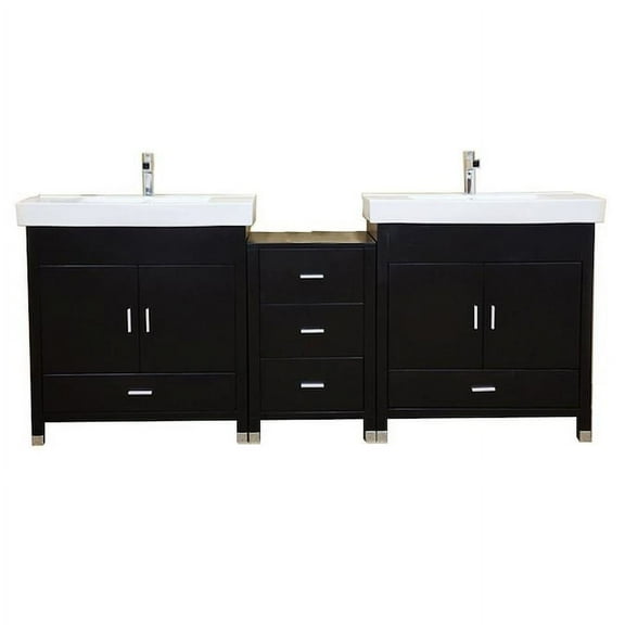 80-inch Black Double Sink Bathroom Vanity with White Vitreous China Top Color Black - Bellaterra Home