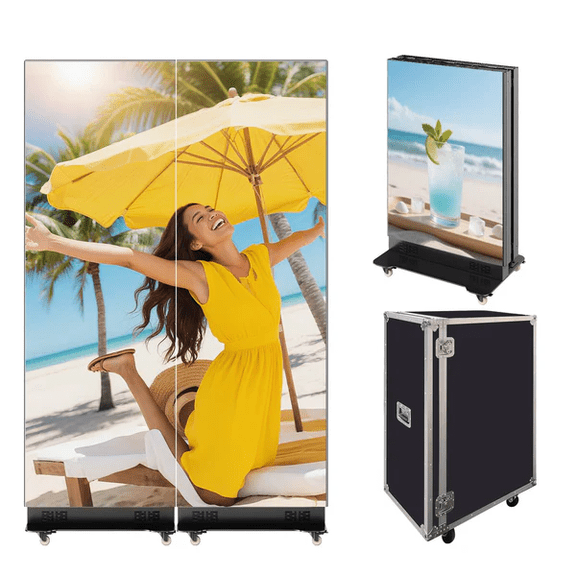 80 inch LED Screen (2-Pack), P1.86 Spliceable Digital Signage Display, Foldable LED Poster Display, APP/U-Disk Content Publishing, Advertising Display Kiosk for Events, WiFi/USB/HDMI, Flight Case