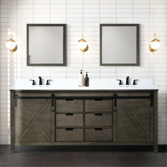 80 - inch Wide Rustic Brown Double Vanity with Six Drawers / Fast Installation and Ample Storage