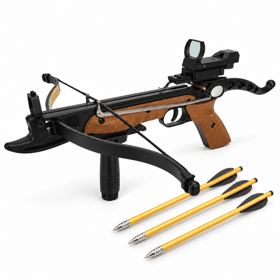 80 lb Crossbow, 165 FPS, 6.8 in Power Stroke, Wood-Style Aluminum Stock, Adjustable Rear Sight for hunting and fishing
