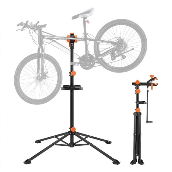 80 lbs Heavy-Duty Steel Bike Repair Stand, Adjustable Height Maintenance Workstand with Magnetic Tool Tray & Telescopic Arm, Foldable for Home, Shops