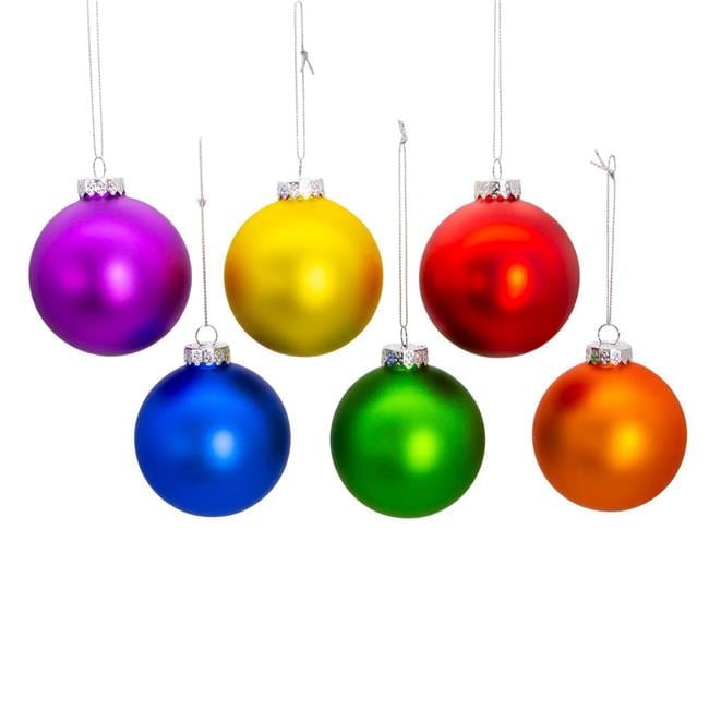 80mm Multicolor Glass Matte Christmas Ball Ornament Set - 6 Piece