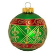 thumbnail image 1 of 80 mm Green Glass Christmas Ornaments Ball with Red & Gold Fleur-De-Lis Design, 6 Piece, 1 of 1