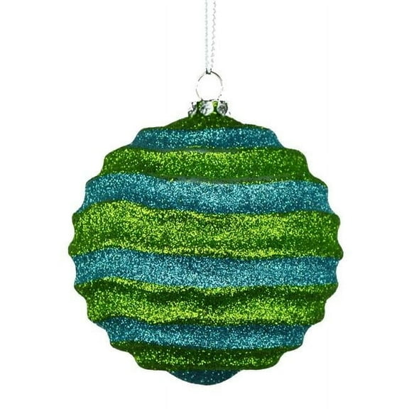 80 mm Stripe Waves Lime Green & Teal Ball Ornament