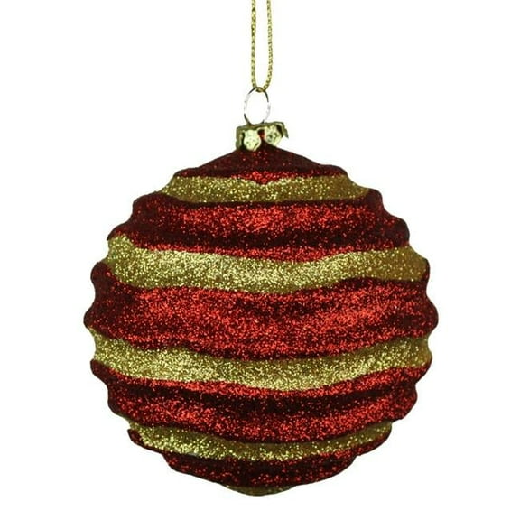 80 mm Stripe Waves Red & Gold Ball Ornament