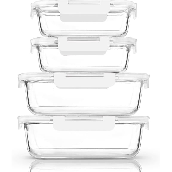 [80 oz & 36 oz] Glass  Storage/Baking Containers Set with , 2  80 oz(10 cup)&2  36 oz (4.5 cup)Airtight Glass Container,icrowave,Oven,Freezer and Dishwasher, White