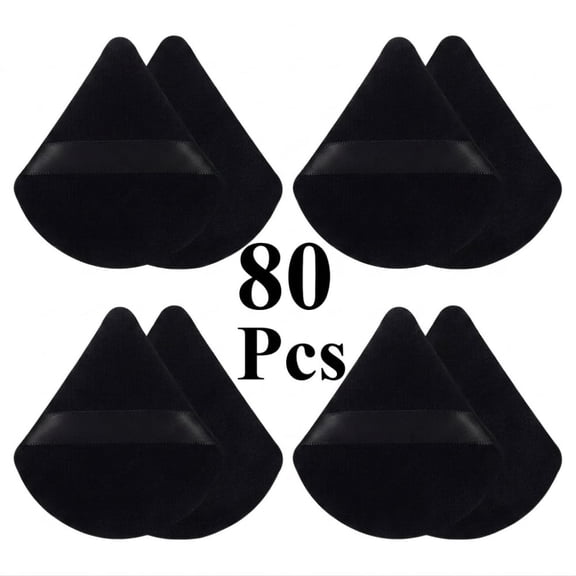 80 pack Soft Triangle Face Powder Puffs, Velour Makeup Sponge for Loose Powder, Mineral Powder, Eyes & Face Contouring, Beauty Makeup Tools