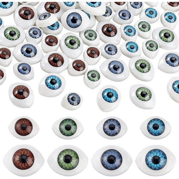 80 pcs Half Round Eye Plastic Craft Eyes Scary Eyes Cabochons Oval Flat Eyeball Hollow Eyeballs for DIY Sewing Craft Puppet Bear Making Multi-color