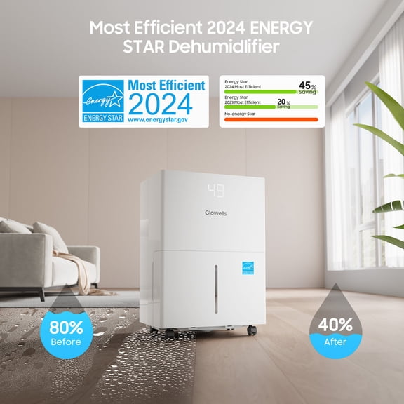 80 pt. 4500 sq. ft. Portable Dehumidifier in White, with Bucket, Smart Humidity Control
